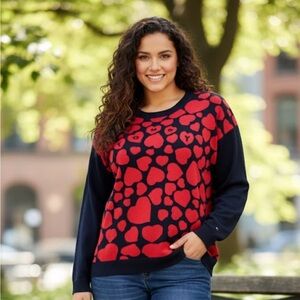 NWT‎ Tommy Hilfiger Navy and Red Heart Sweater size 1X